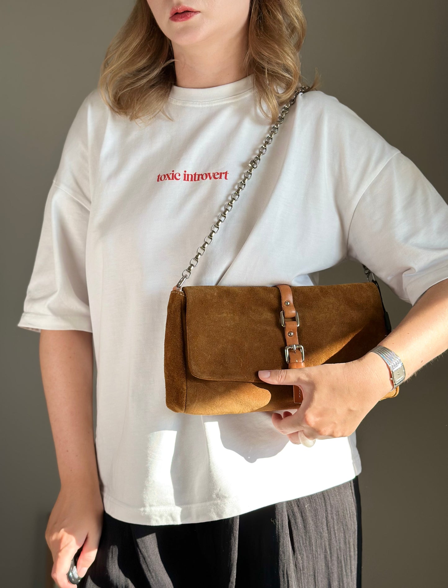 Beautiful caramel suede shoulder bag