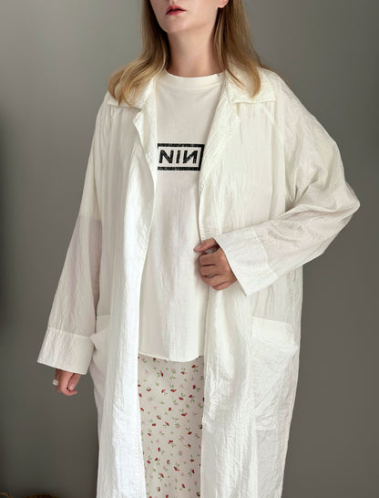 Lightweight oversized white duster coat