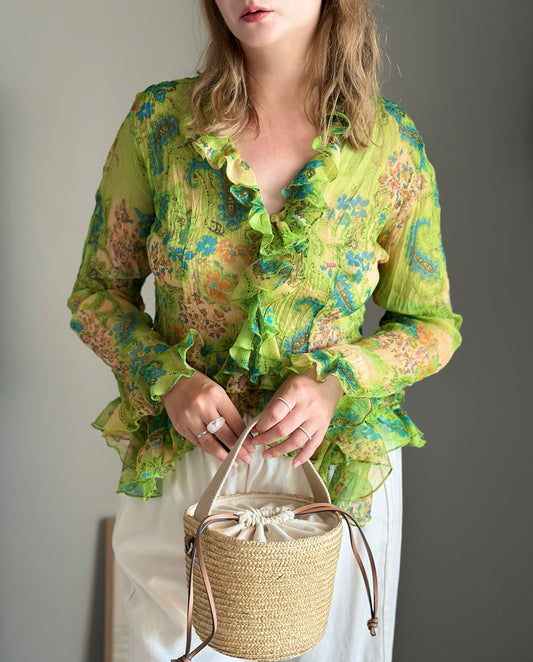Vintage Y2K romantic blouse in semi-sheer fabric
