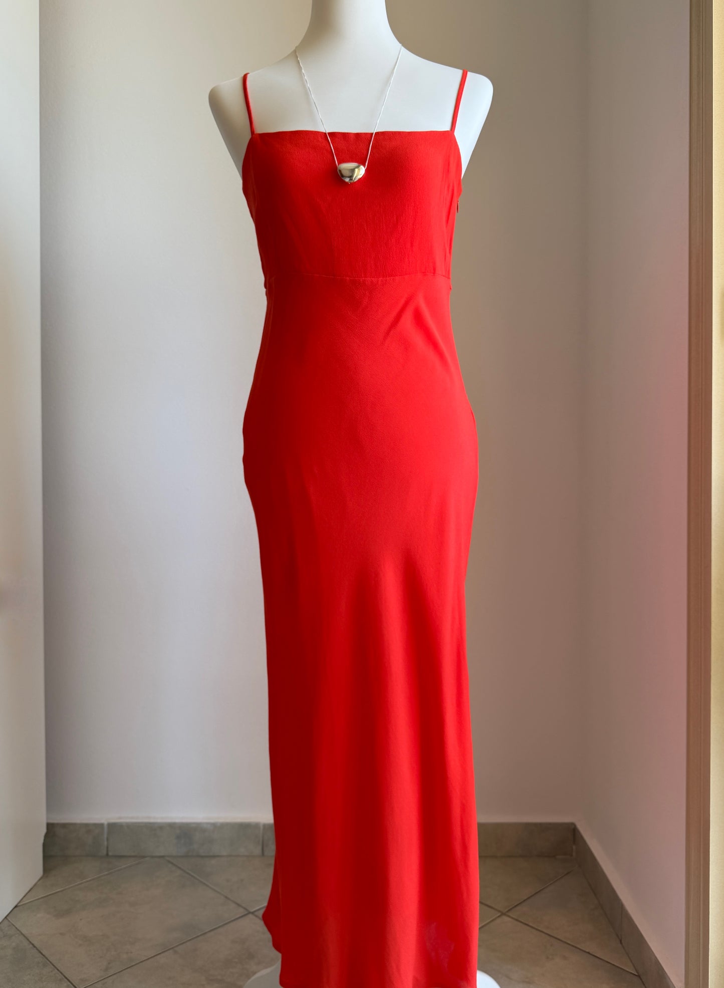 Minimal orange red slip long dress