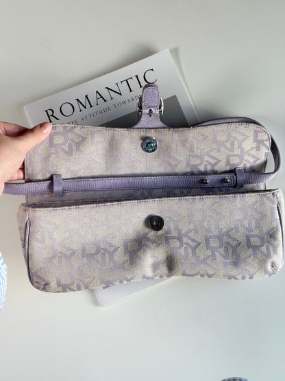 Charming vintage DKNY baguette bag in lilac colour