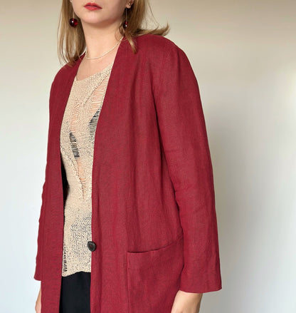 Red linen duster coat Zara