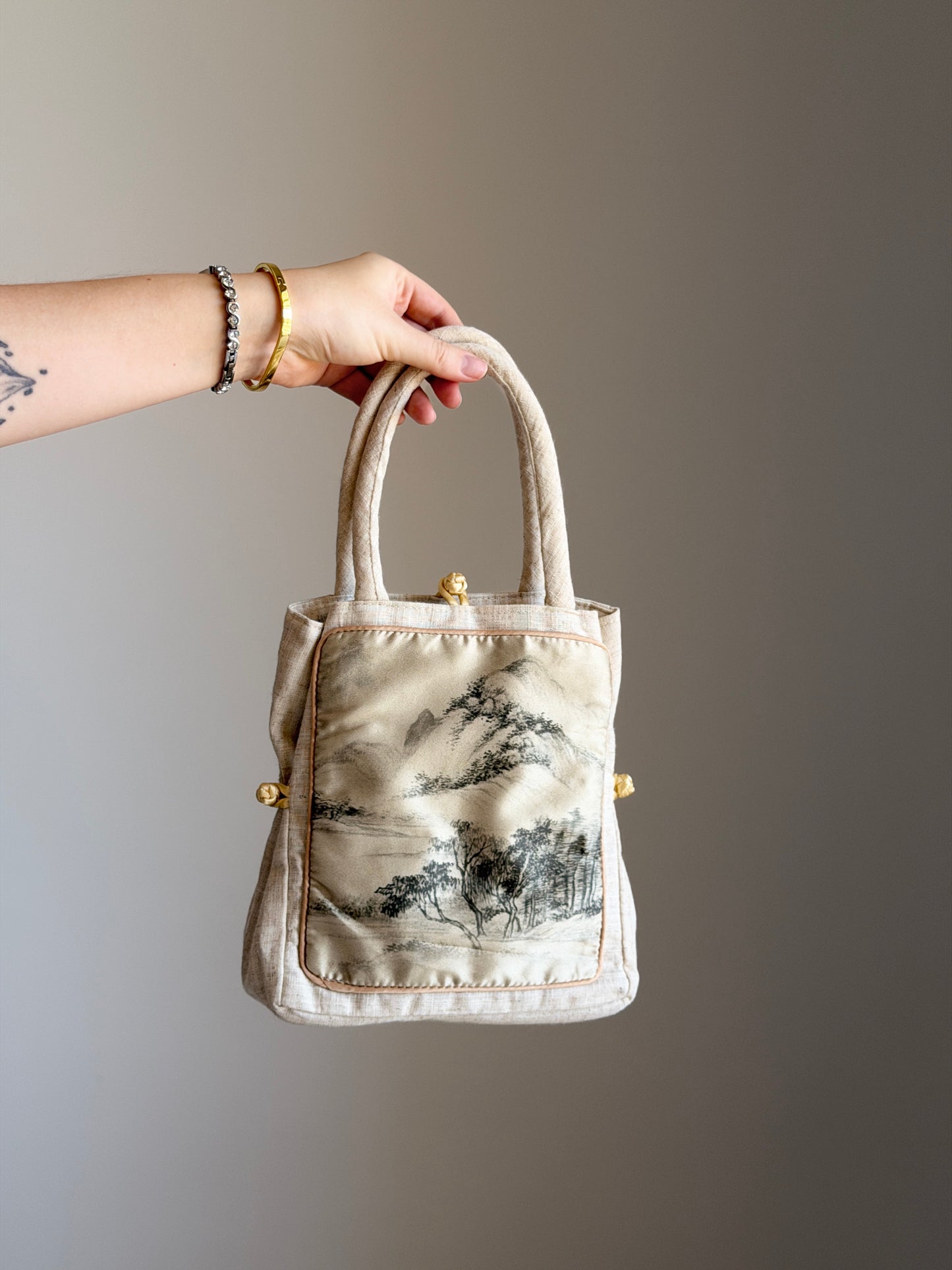 Vintage linen/silk mini tote bag