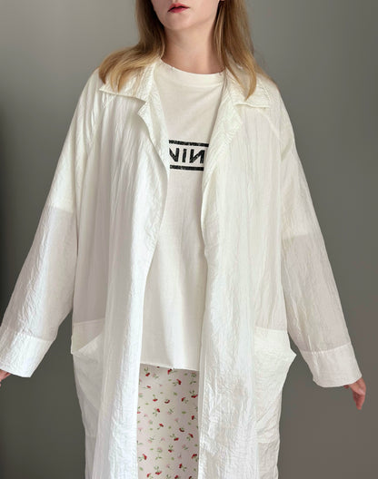 Lightweight oversized white duster coat