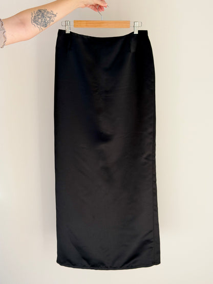 Black maxi satin skirt