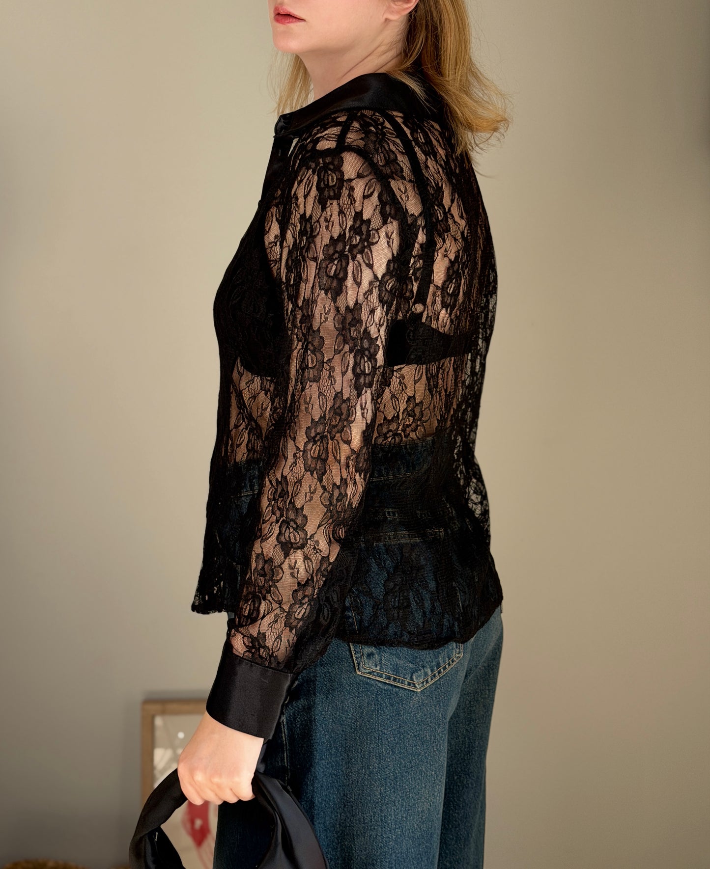 Sophisticated black lace blouse by Yessica