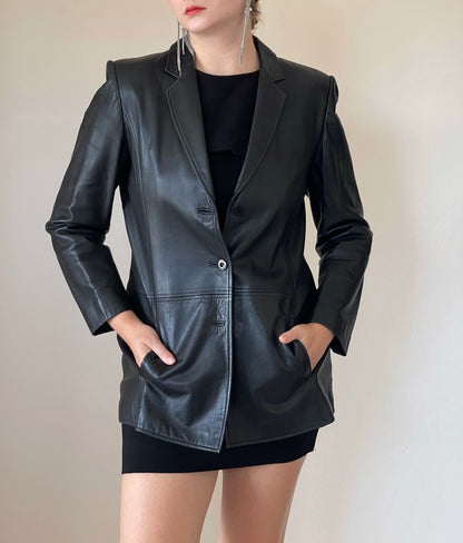 Ideal minimalistic vintage leather blazer Jaeger