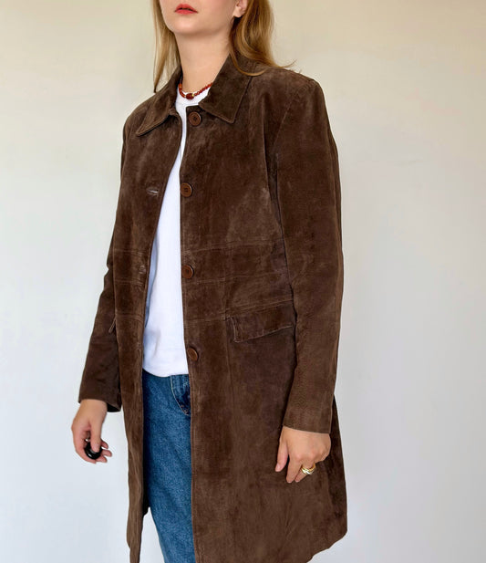 Vintage 100% suede coat in a beautiful brown color