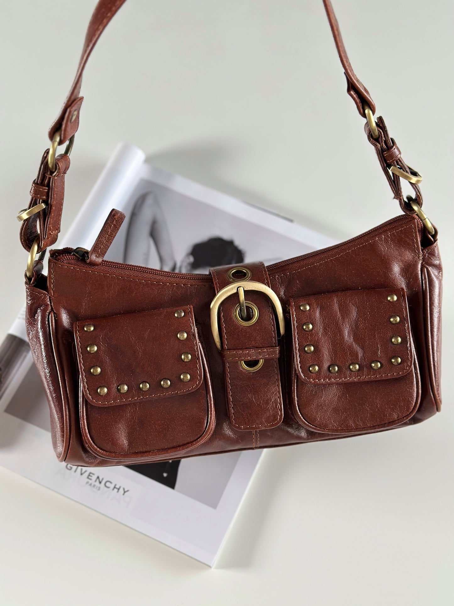 Brown leather shoulder bag