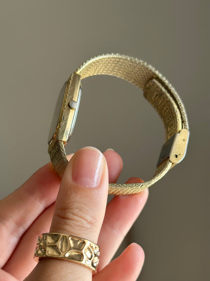 Vintage Lucien Piccard Dufonte watch with gold-tone mesh bracelet