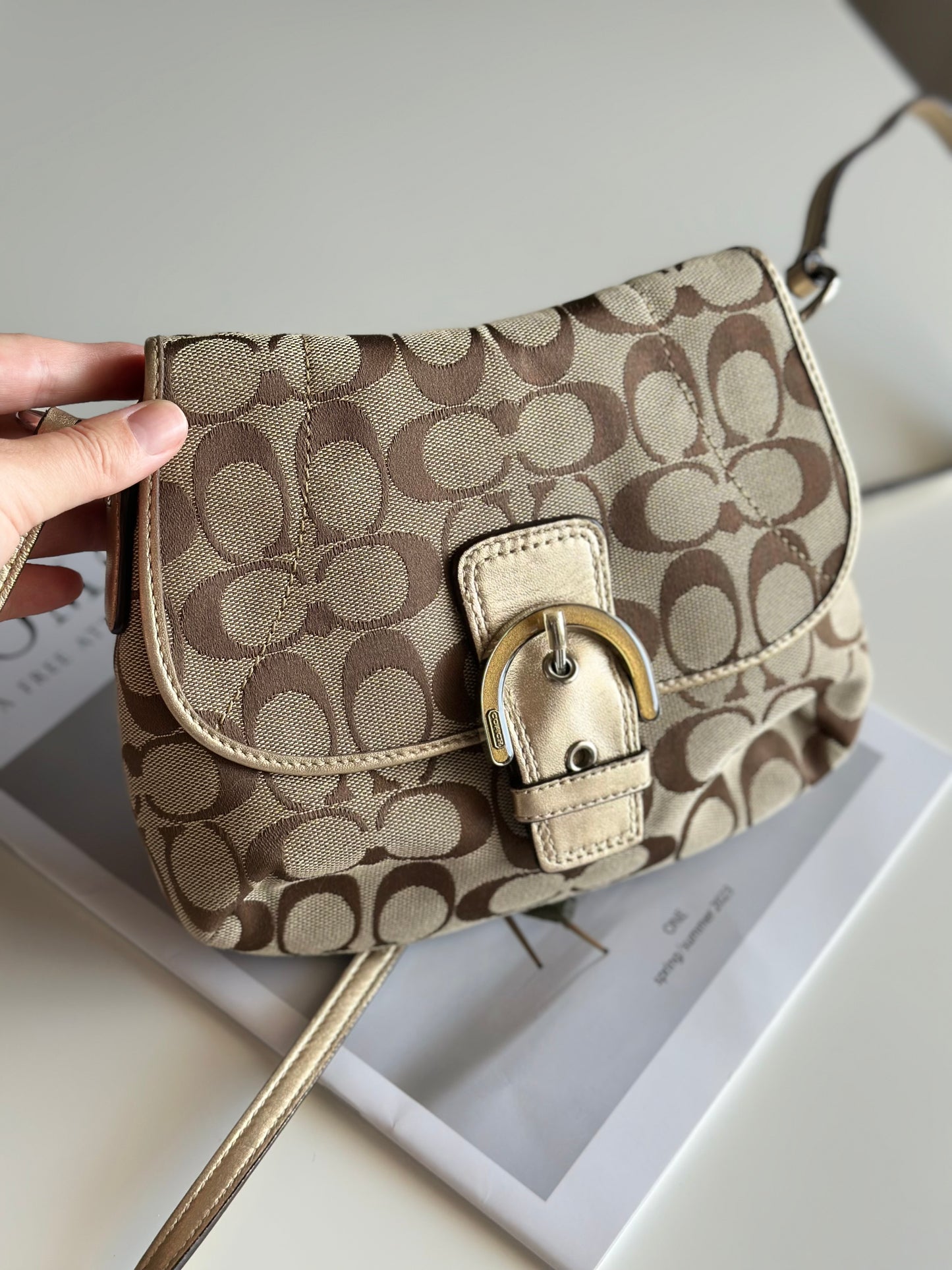 Lovely Coach crossbody bag in signature jacquard canvas
