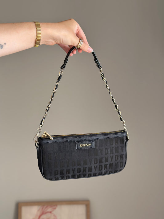 Stunning pre-loved black DKNY baguette bag