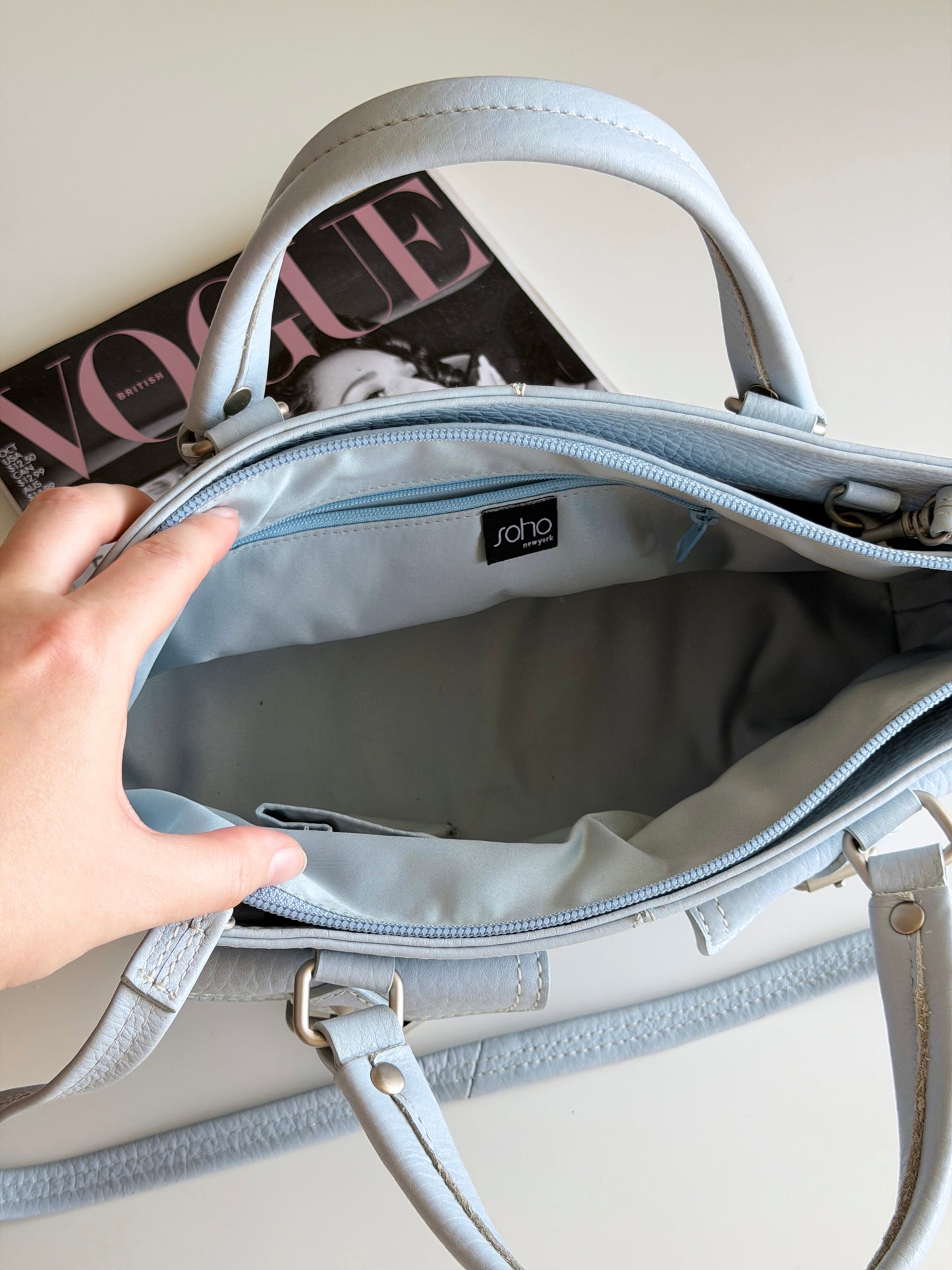 Vintage powder blue leather bag
