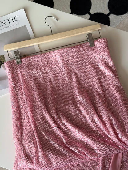 Amazing shimmering pink midi-maxi skirt