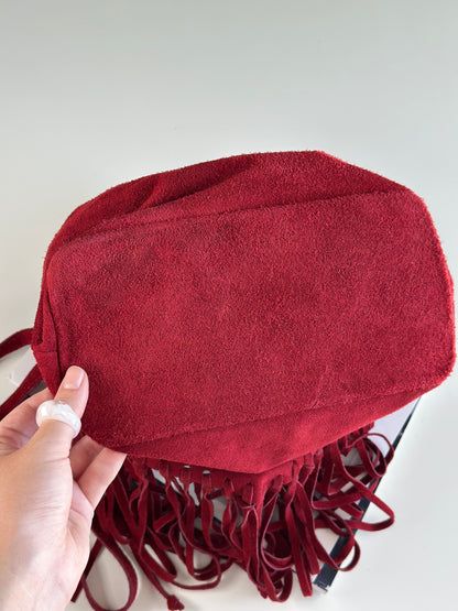 Dark red vintage suede bucket bag