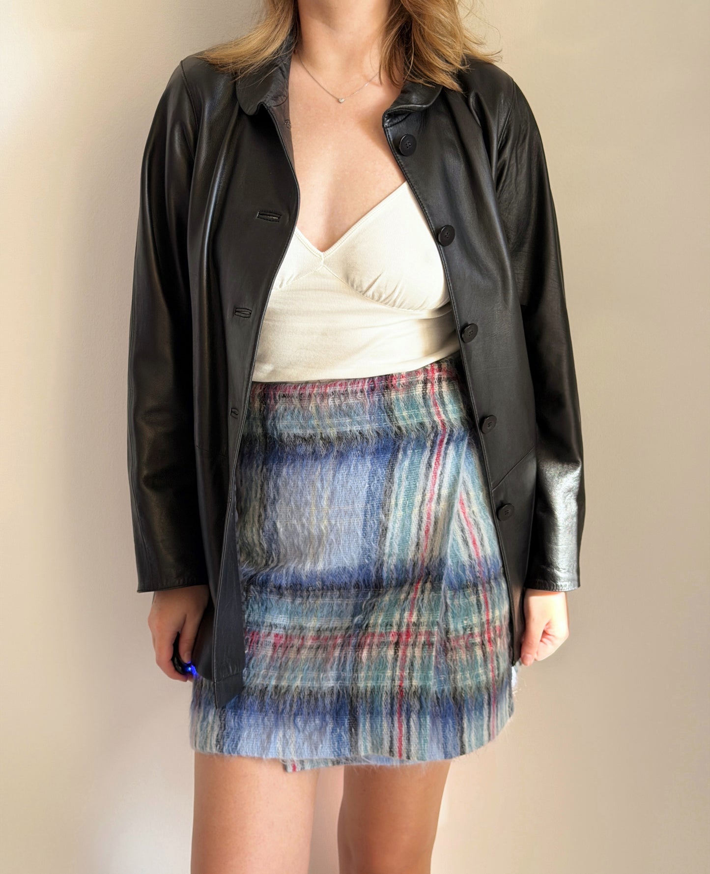 Stylish vintage mini wrap mohair skirt