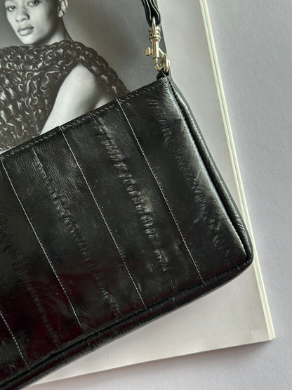 Vintage small black eel skin clutch handbag