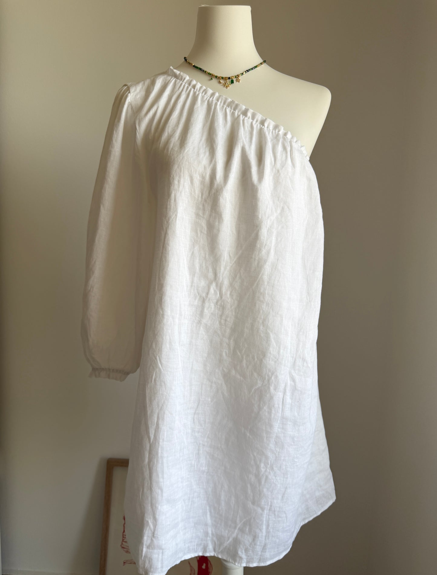 Minimalist one-shoulder linen dress