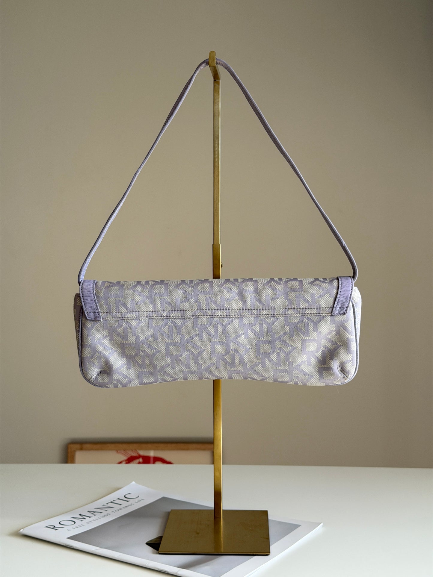 Charming vintage DKNY baguette bag in lilac colour