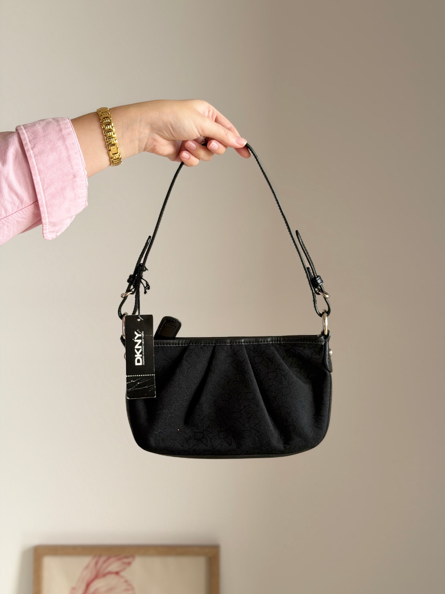 Authentic vintage DKNY black baguette bag