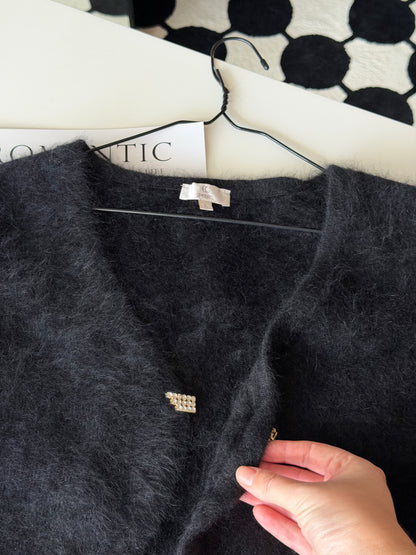Chic black cropped angora cardigan