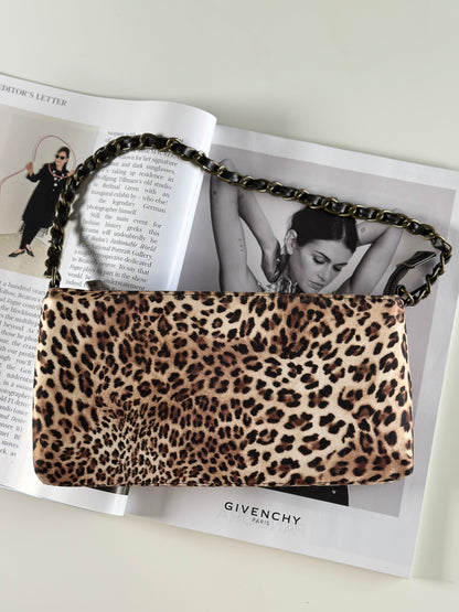Stylish satin leopard baguette bag