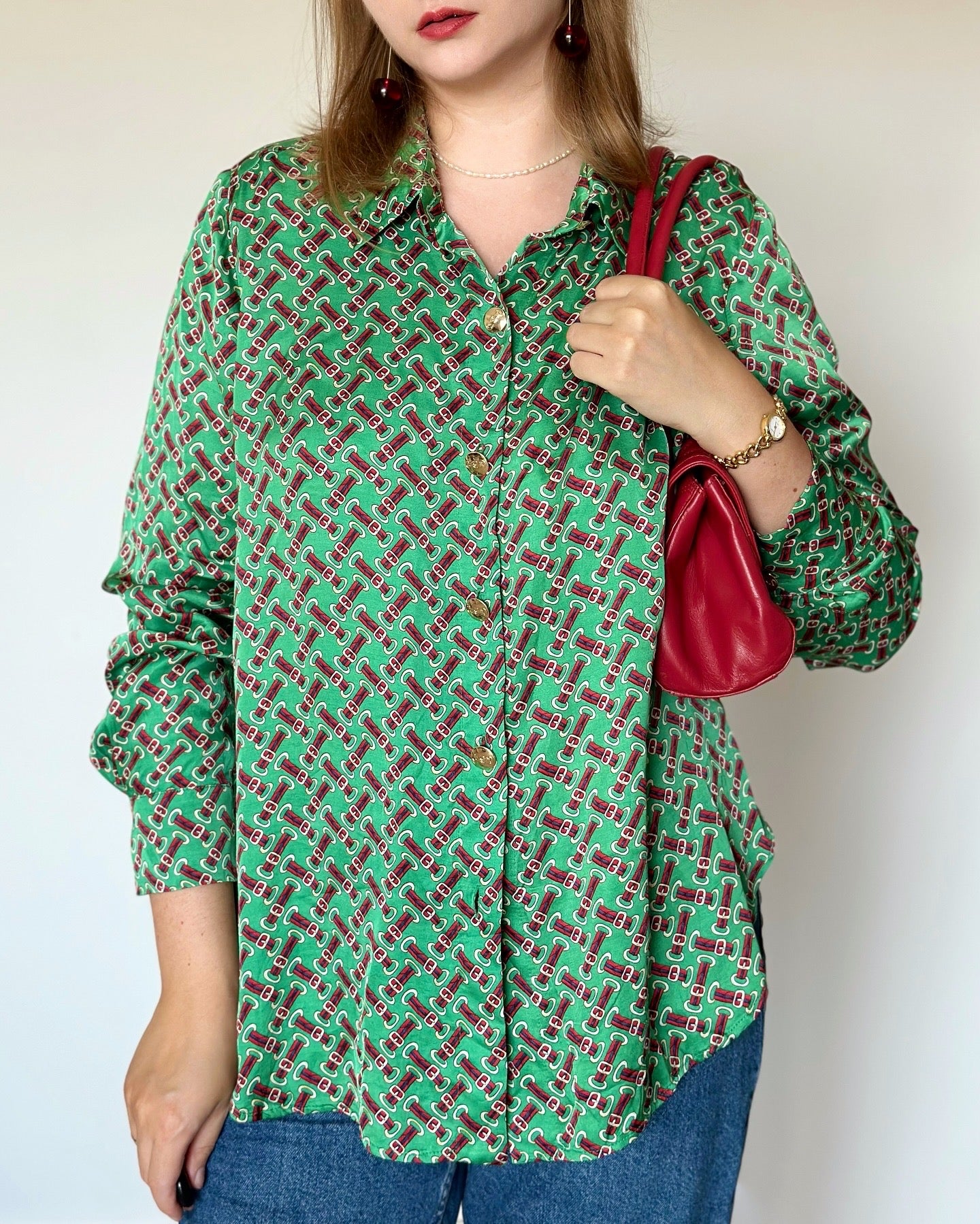 Elegant green printed blouse by Caroline Biss