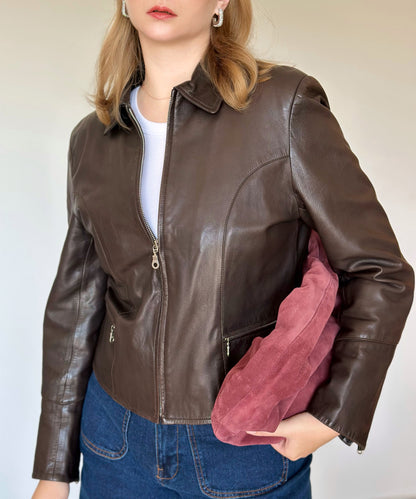 Vintage real leather brown jacket