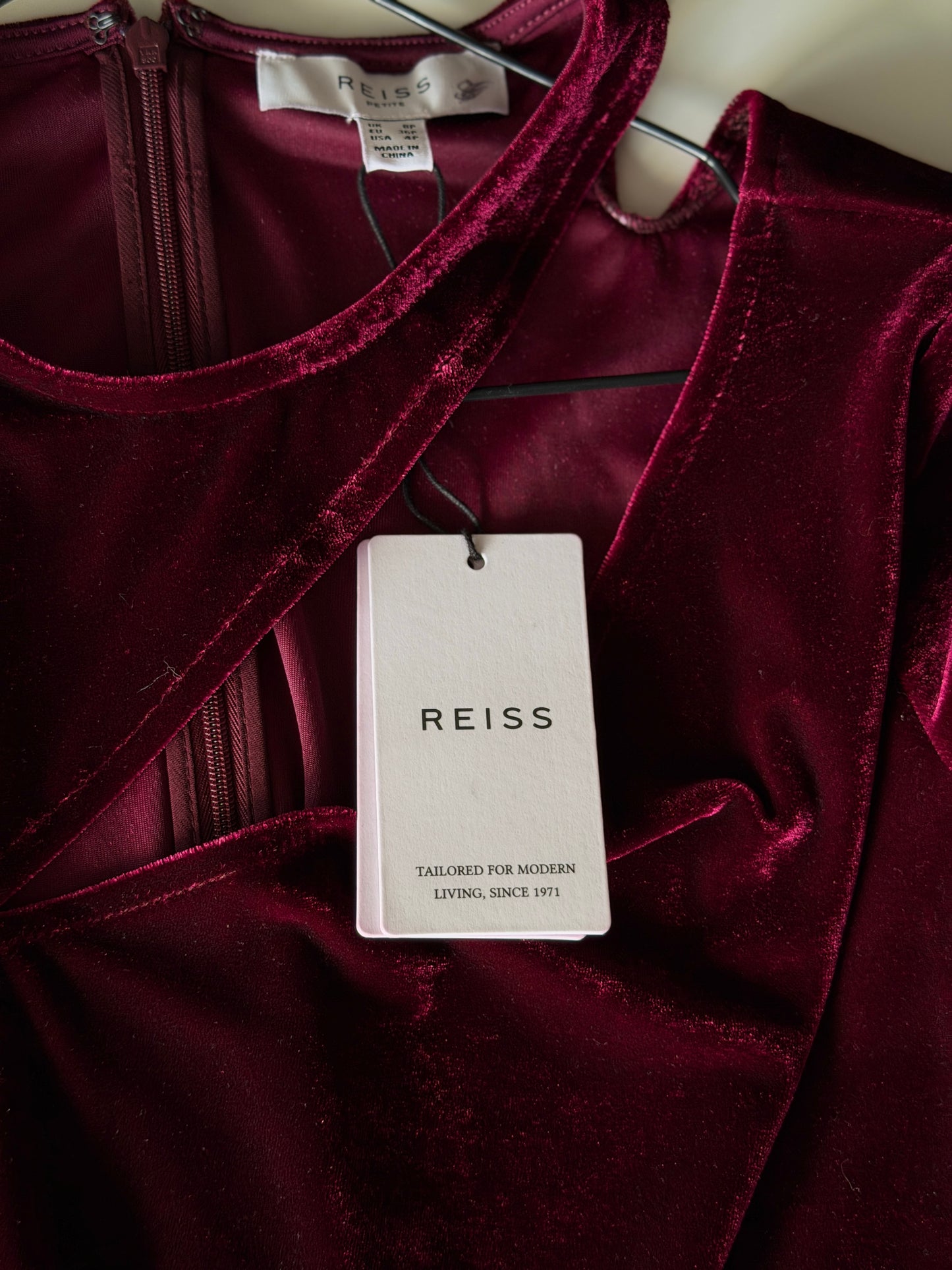 Elegant burgundy velvet dress from REISS