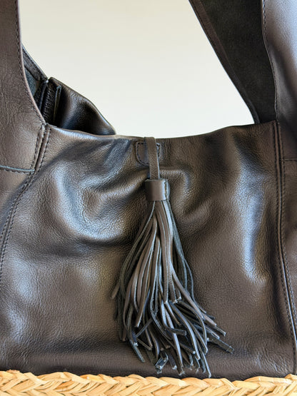 Vintage leather/straw bag