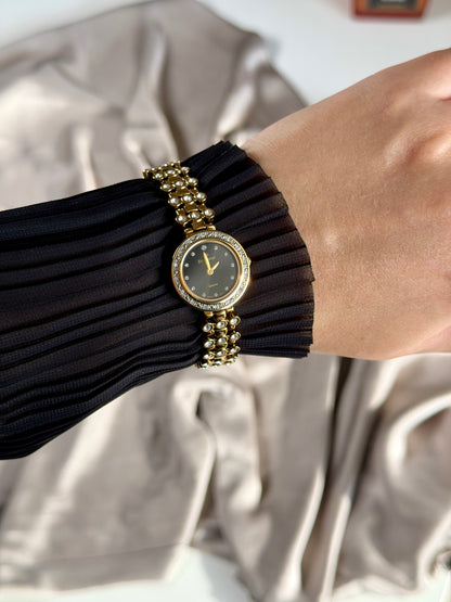 Elegant vintage gold-tone watch EverSwiss with black dial