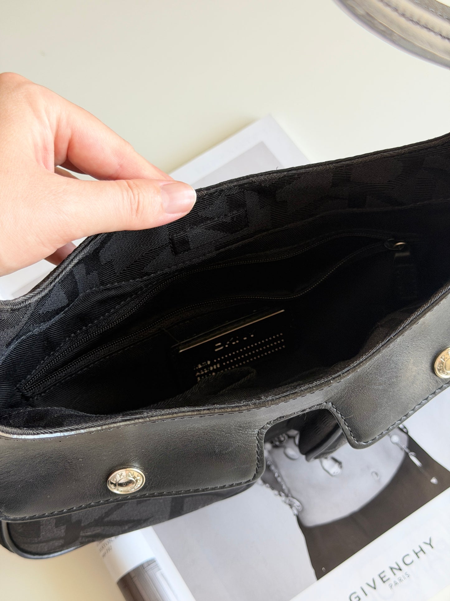 Vintage DKNY black monogram shoulder bag