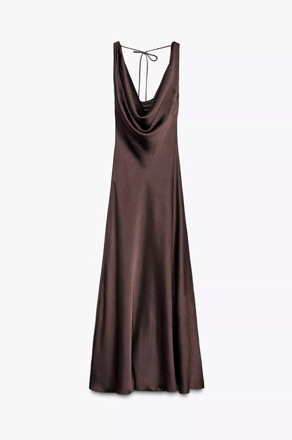 Elegant chocolate brown maxi dress Zara