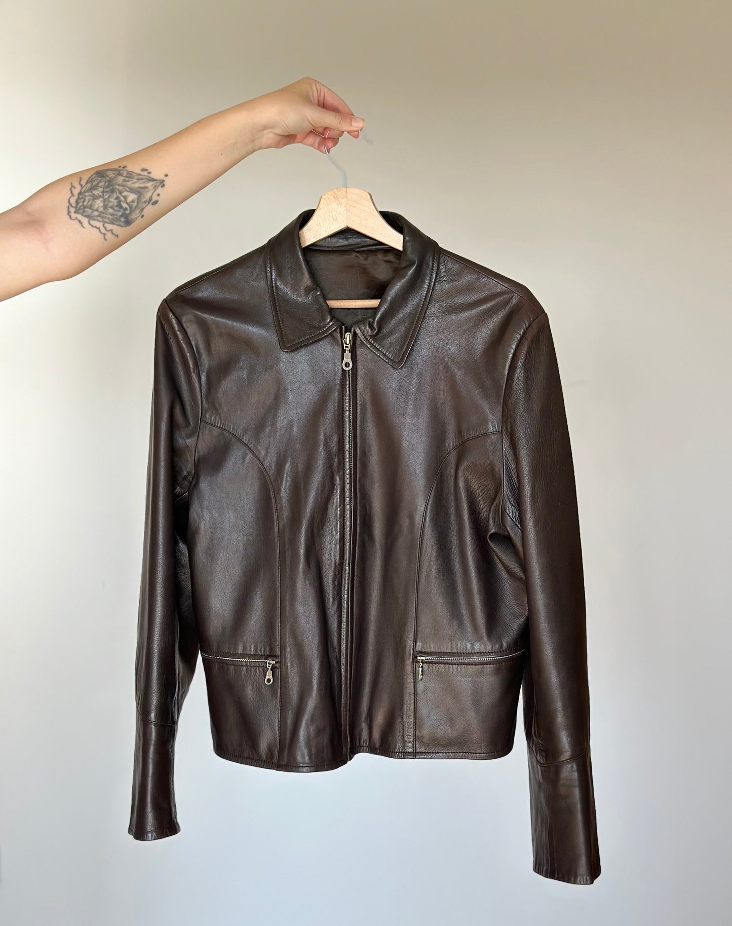 Vintage real leather brown jacket