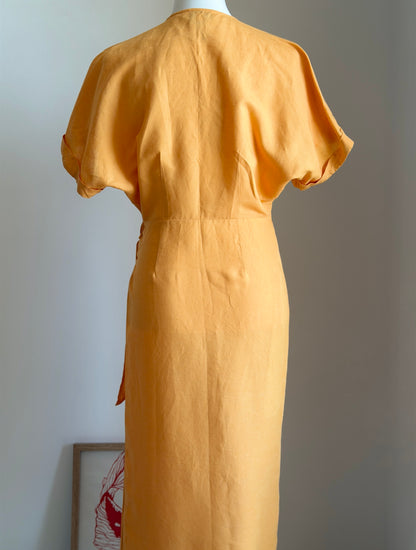 Orange linen blend wrap dress