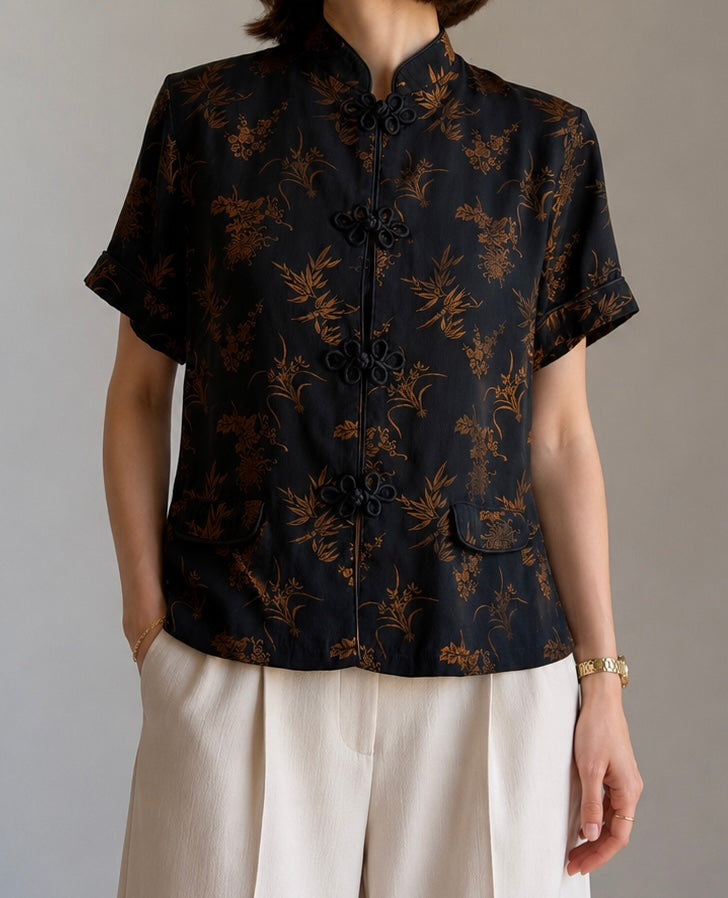 Silk blend oriental style blouse
