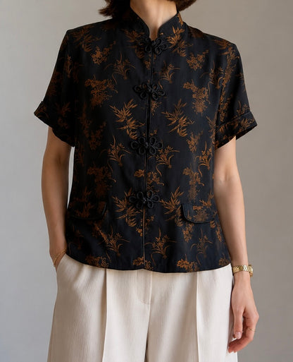 Silk blend oriental style blouse