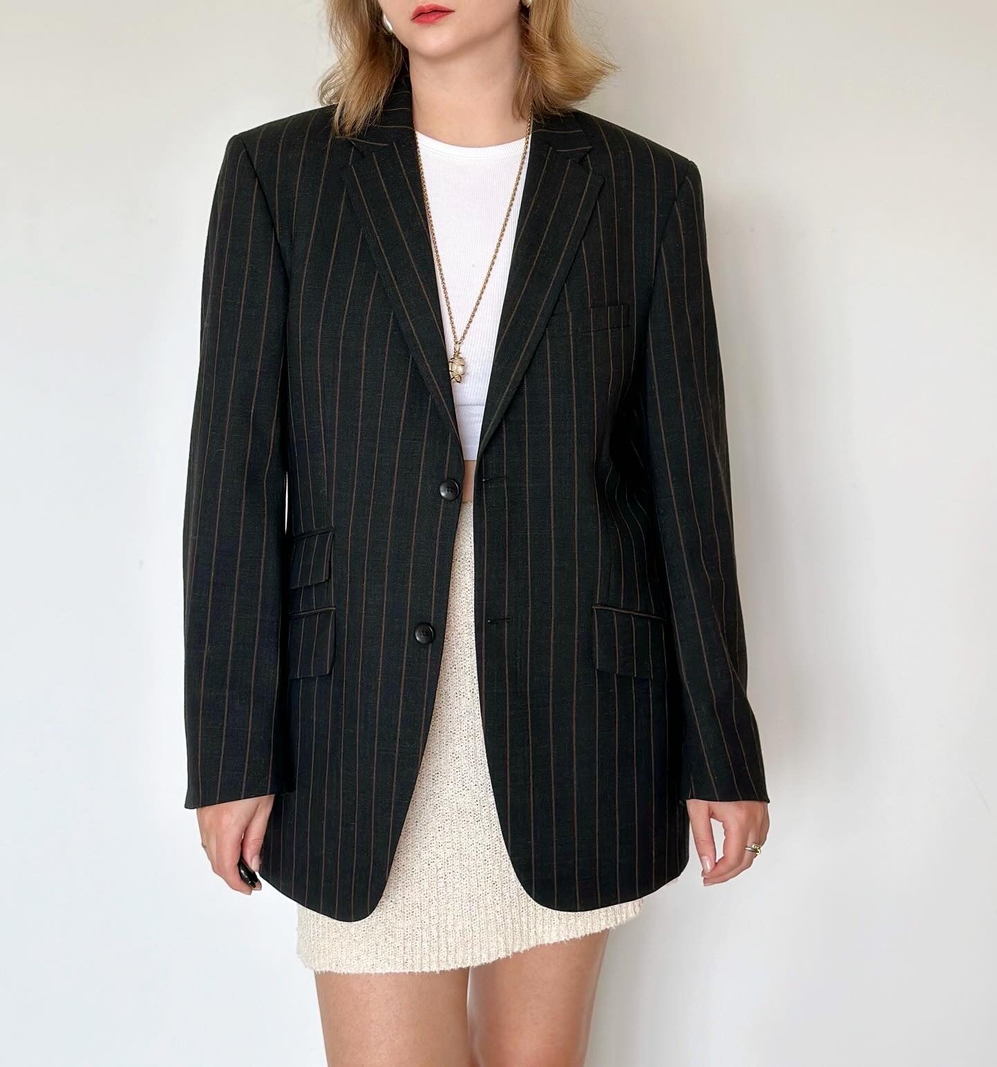 Vintage oversized men's striped wool blazer with amazing bright lining