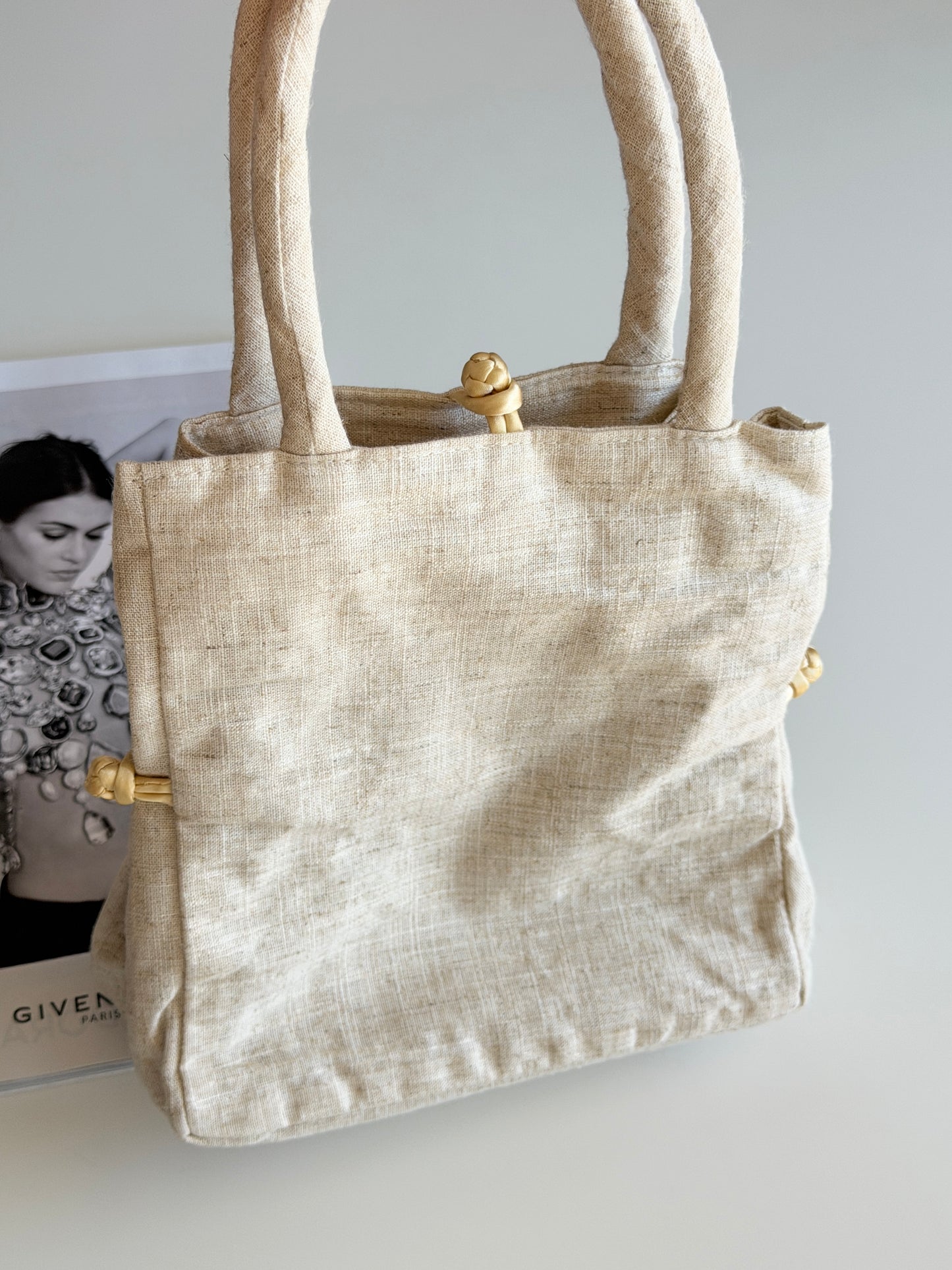 Vintage linen/silk mini tote bag