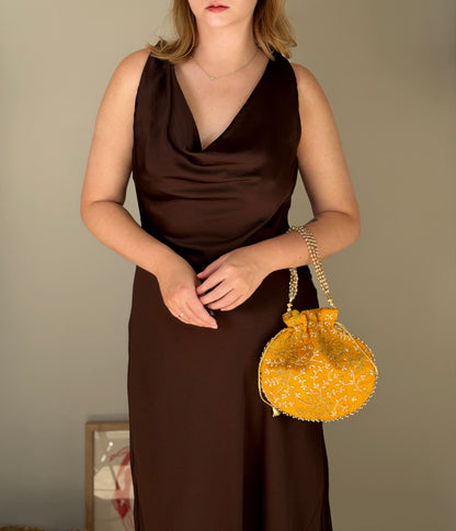 Elegant chocolate brown maxi dress Zara