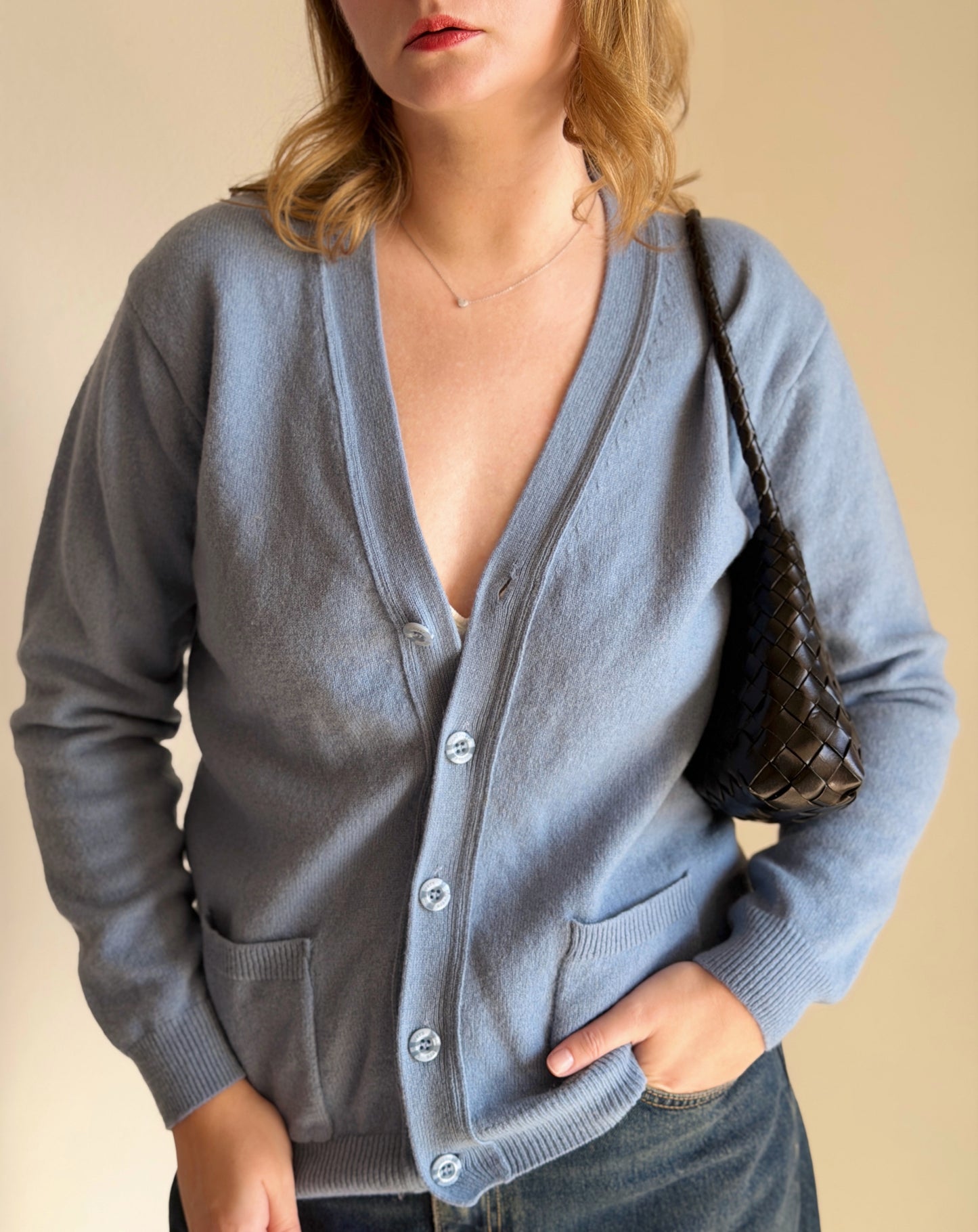 Wool blue cardigan from Woolovers