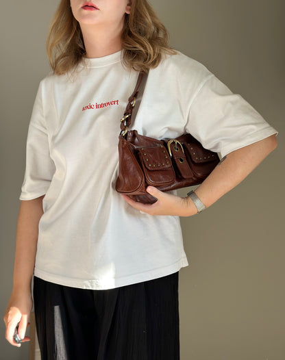 Leather shoulder bag in rich brown colour