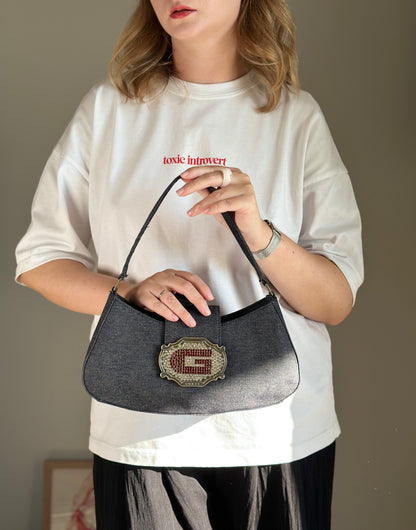 Stunning denim shoulder bag Guess with rhinestones Y2K