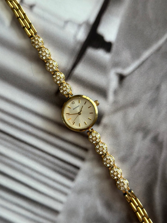 Lovely vintage gold-tone watch Sekonda with rhinestones