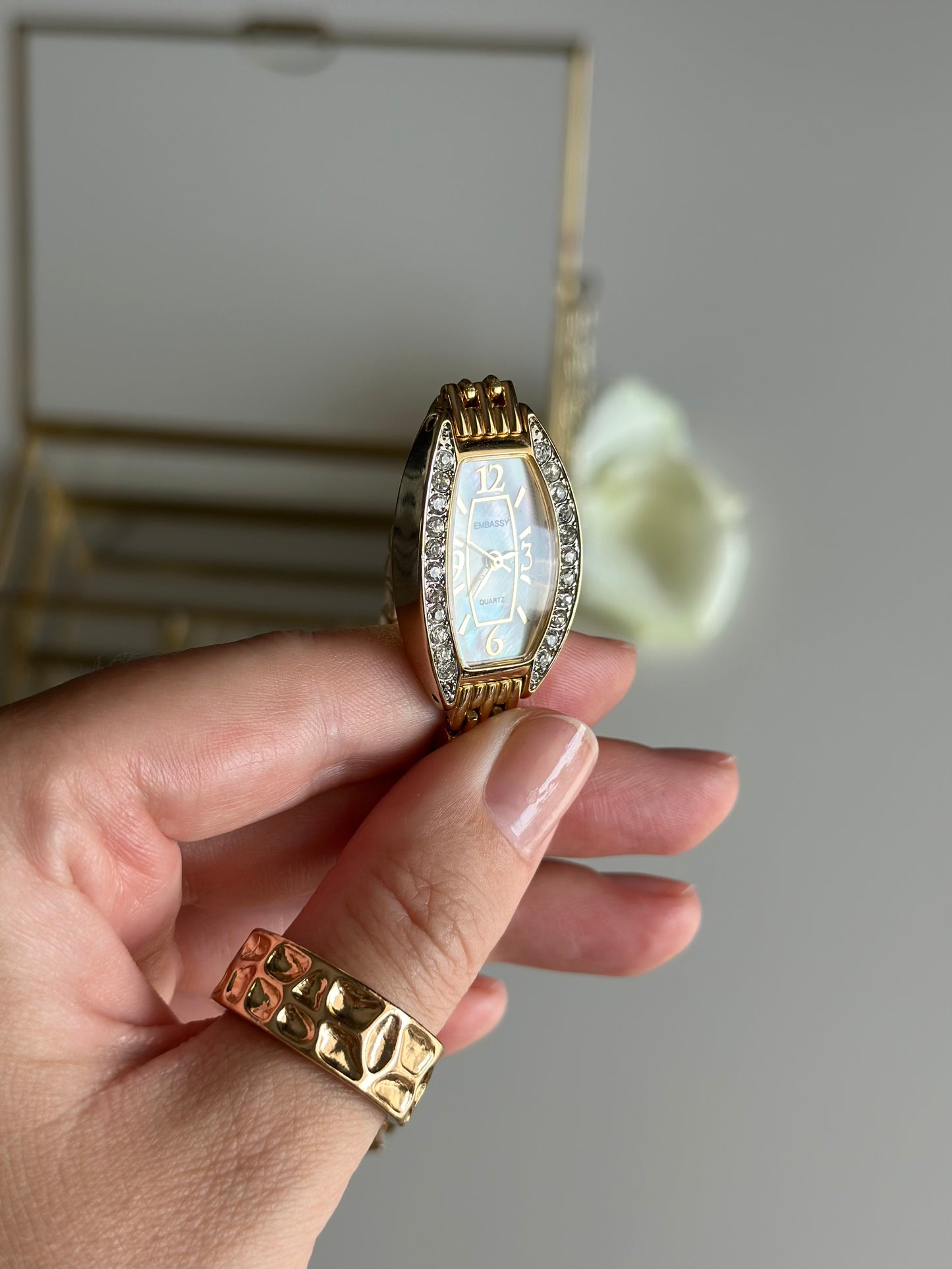 Beautiful gold-tone Embassy watch with crystals