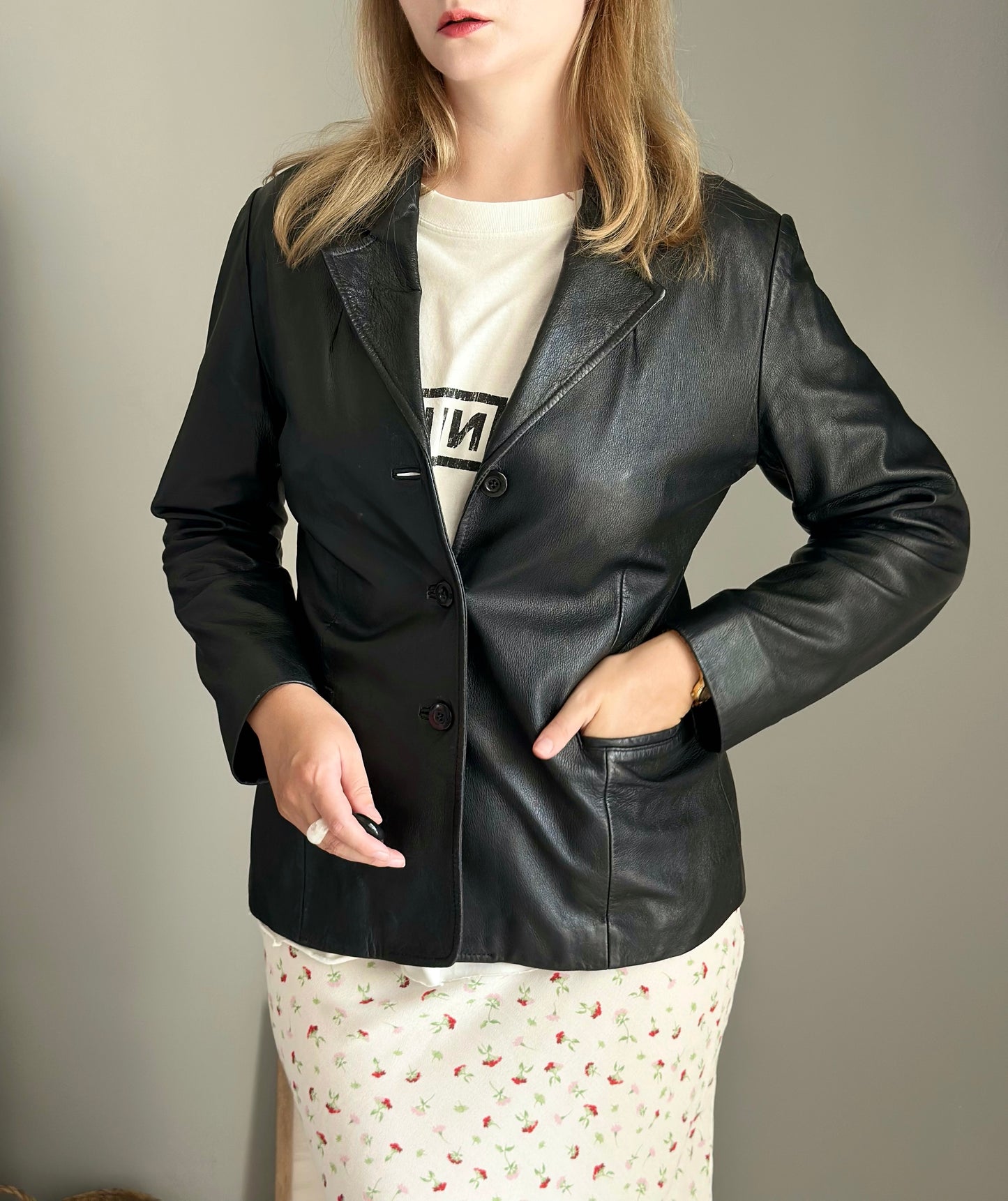 Vintage black nappa leather blazer 90s