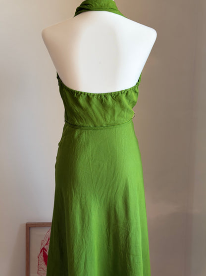 Vibrant green halter-neck linen dress