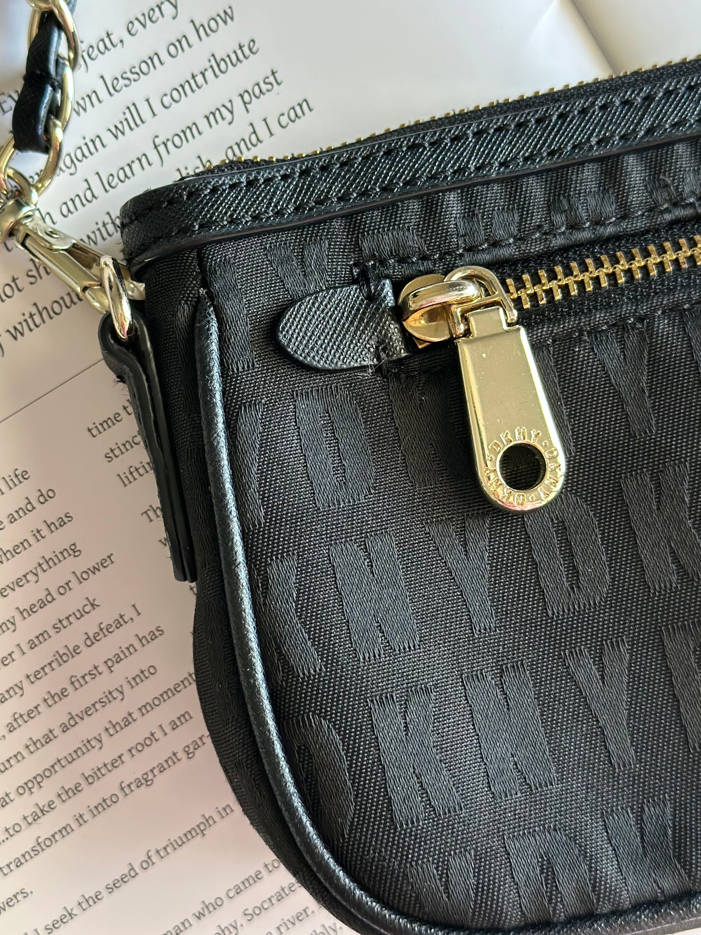 Stunning pre-loved black DKNY baguette bag
