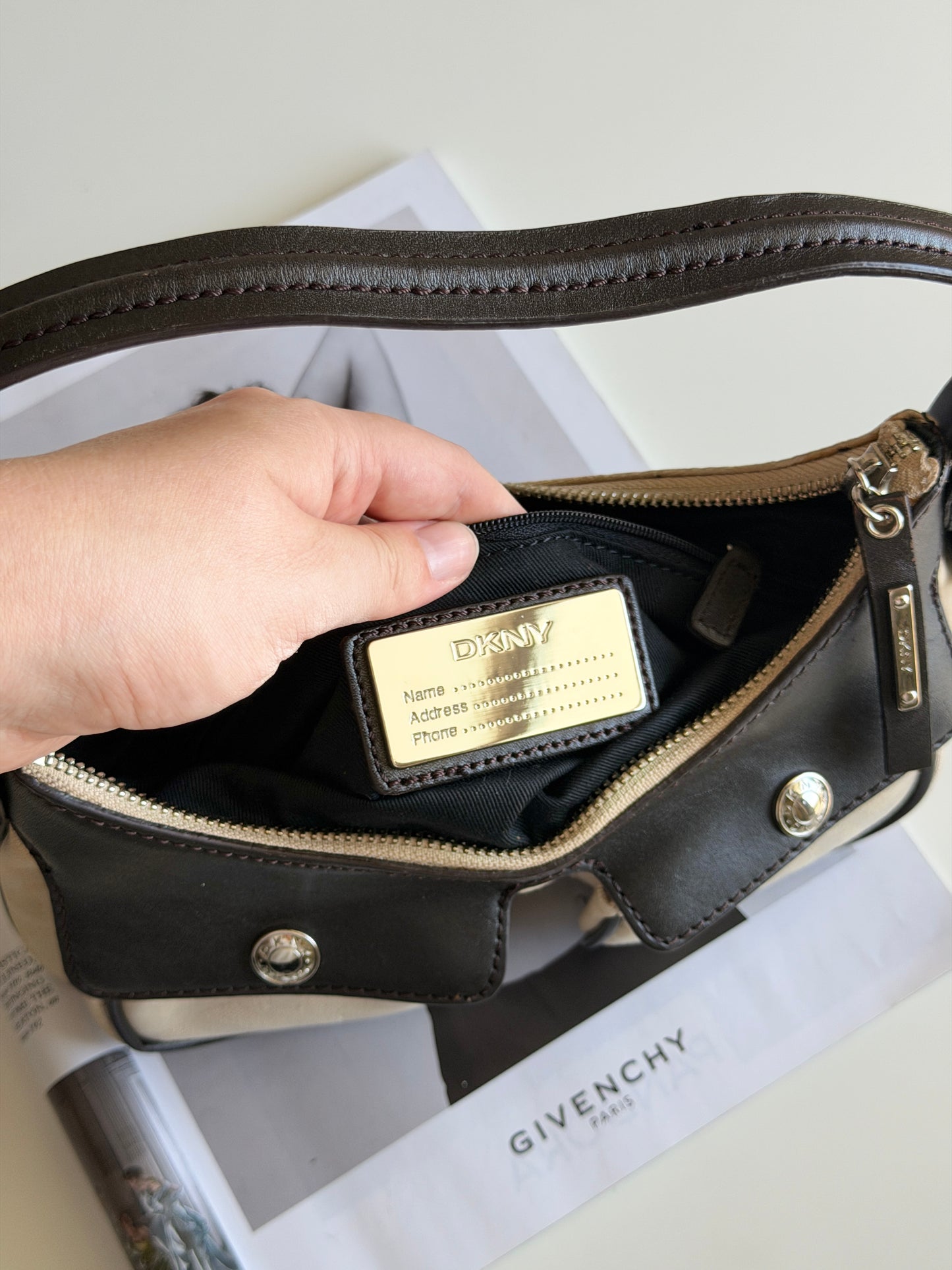 Vintage DKNY beige monogram mini bag