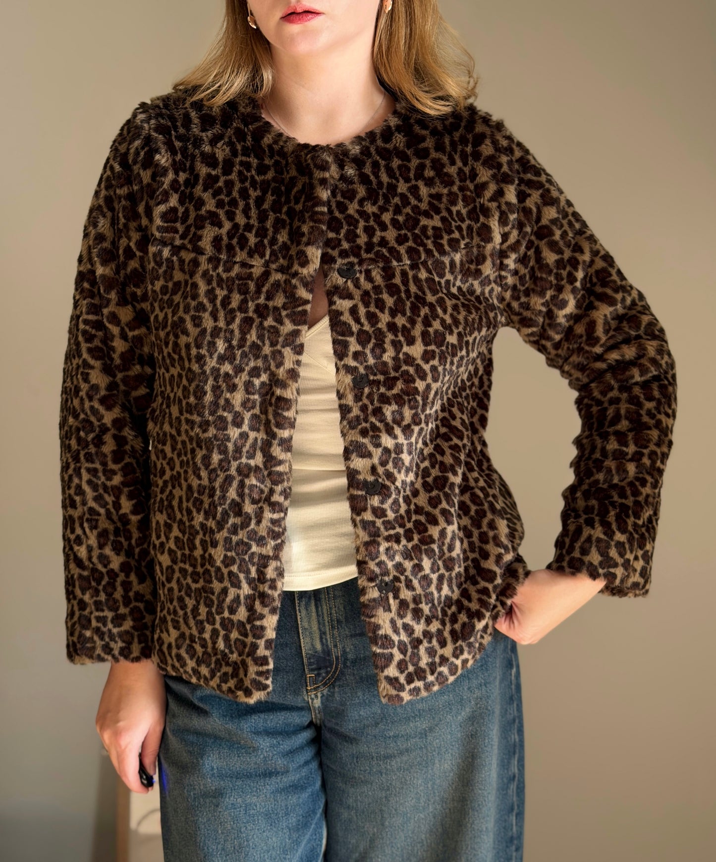 Stylish faux fur leo jacket